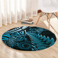 New Zealand Lizard Round Carpet Silver Fern Aotearoa Maori Blue Version LT14 - Polynesian Pride