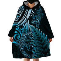 New Zealand Lizard Wearable Blanket Hoodie Silver Fern Aotearoa Maori Blue Version LT14 - Polynesian Pride