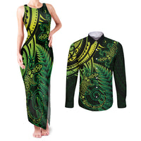 New Zealand Lizard Couples Matching Tank Maxi Dress and Long Sleeve Button Shirt Silver Fern Aotearoa Maori Green Version LT14 Green - Polynesian Pride