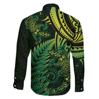 New Zealand Lizard Family Matching Long Sleeve Bodycon Dress and Hawaiian Shirt Silver Fern Aotearoa Maori Green Version LT14 - Polynesian Pride