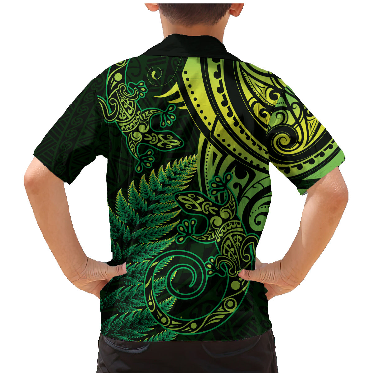 New Zealand Lizard Family Matching Mermaid Dress and Hawaiian Shirt Silver Fern Aotearoa Maori Green Version LT14 - Polynesian Pride
