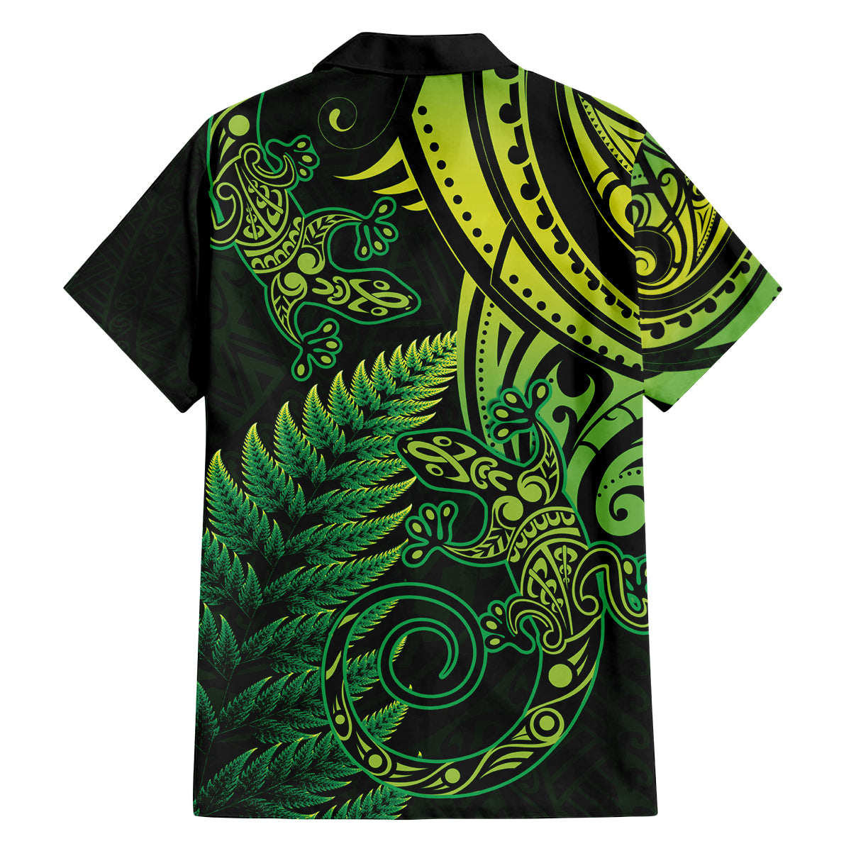 New Zealand Lizard Family Matching Off Shoulder Maxi Dress and Hawaiian Shirt Silver Fern Aotearoa Maori Green Version LT14 - Polynesian Pride