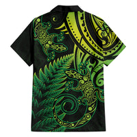 New Zealand Lizard Family Matching Off Shoulder Short Dress and Hawaiian Shirt Silver Fern Aotearoa Maori Green Version LT14 - Polynesian Pride