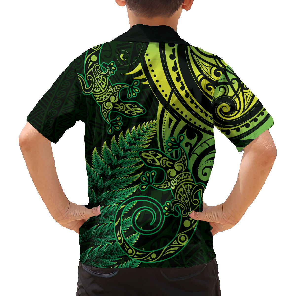 New Zealand Lizard Family Matching Puletasi and Hawaiian Shirt Silver Fern Aotearoa Maori Green Version LT14 - Polynesian Pride