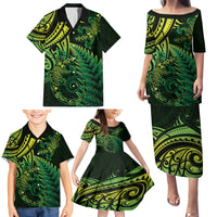 New Zealand Lizard Family Matching Puletasi and Hawaiian Shirt Silver Fern Aotearoa Maori Green Version LT14 - Polynesian Pride