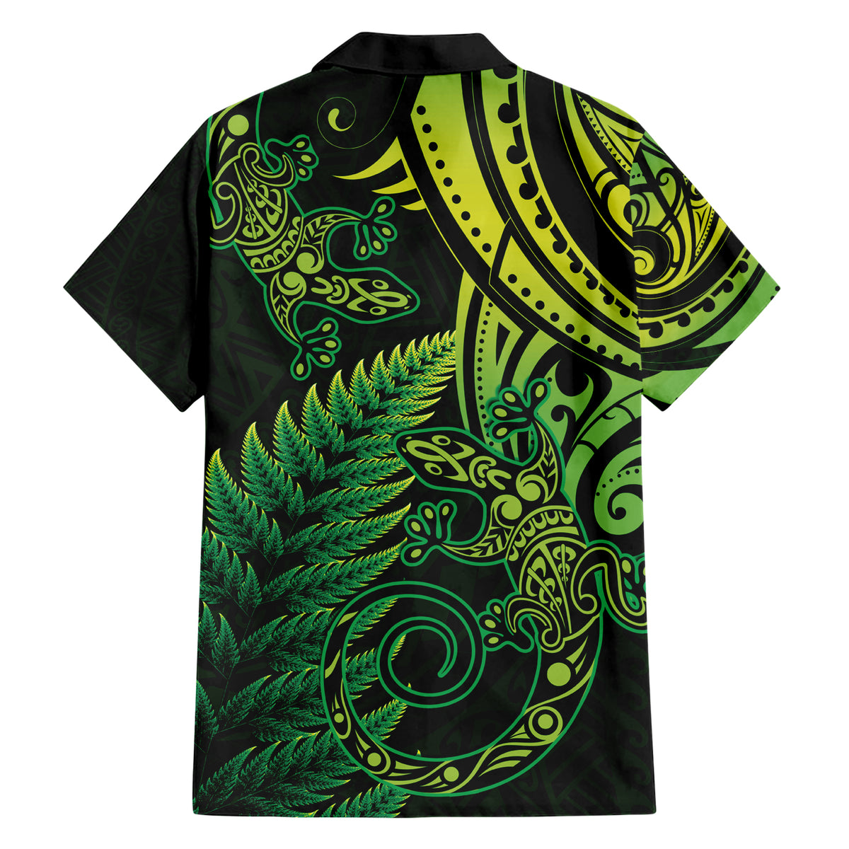 New Zealand Lizard Family Matching Short Sleeve Bodycon Dress and Hawaiian Shirt Silver Fern Aotearoa Maori Green Version LT14 - Polynesian Pride