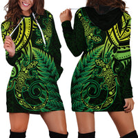 New Zealand Lizard Hoodie Dress Silver Fern Aotearoa Maori Green Version LT14 - Polynesian Pride