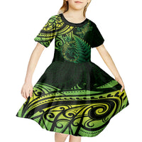 New Zealand Lizard Kid Short Sleeve Dress Silver Fern Aotearoa Maori Green Version LT14 - Polynesian Pride