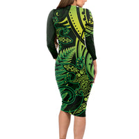 New Zealand Lizard Long Sleeve Bodycon Dress Silver Fern Aotearoa Maori Green Version LT14 - Polynesian Pride