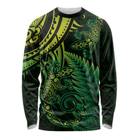 New Zealand Lizard Long Sleeve Shirt Silver Fern Aotearoa Maori Green Version