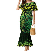 New Zealand Lizard Mermaid Dress Silver Fern Aotearoa Maori Green Version LT14 Women Green - Polynesian Pride