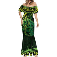 New Zealand Lizard Mermaid Dress Silver Fern Aotearoa Maori Green Version LT14 - Polynesian Pride