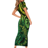 New Zealand Lizard Short Sleeve Bodycon Dress Silver Fern Aotearoa Maori Green Version LT14 - Polynesian Pride