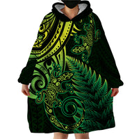 New Zealand Lizard Wearable Blanket Hoodie Silver Fern Aotearoa Maori Green Version LT14 - Polynesian Pride