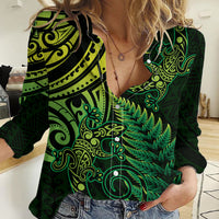 New Zealand Lizard Women Casual Shirt Silver Fern Aotearoa Maori Green Version LT14 Female Green - Polynesian Pride