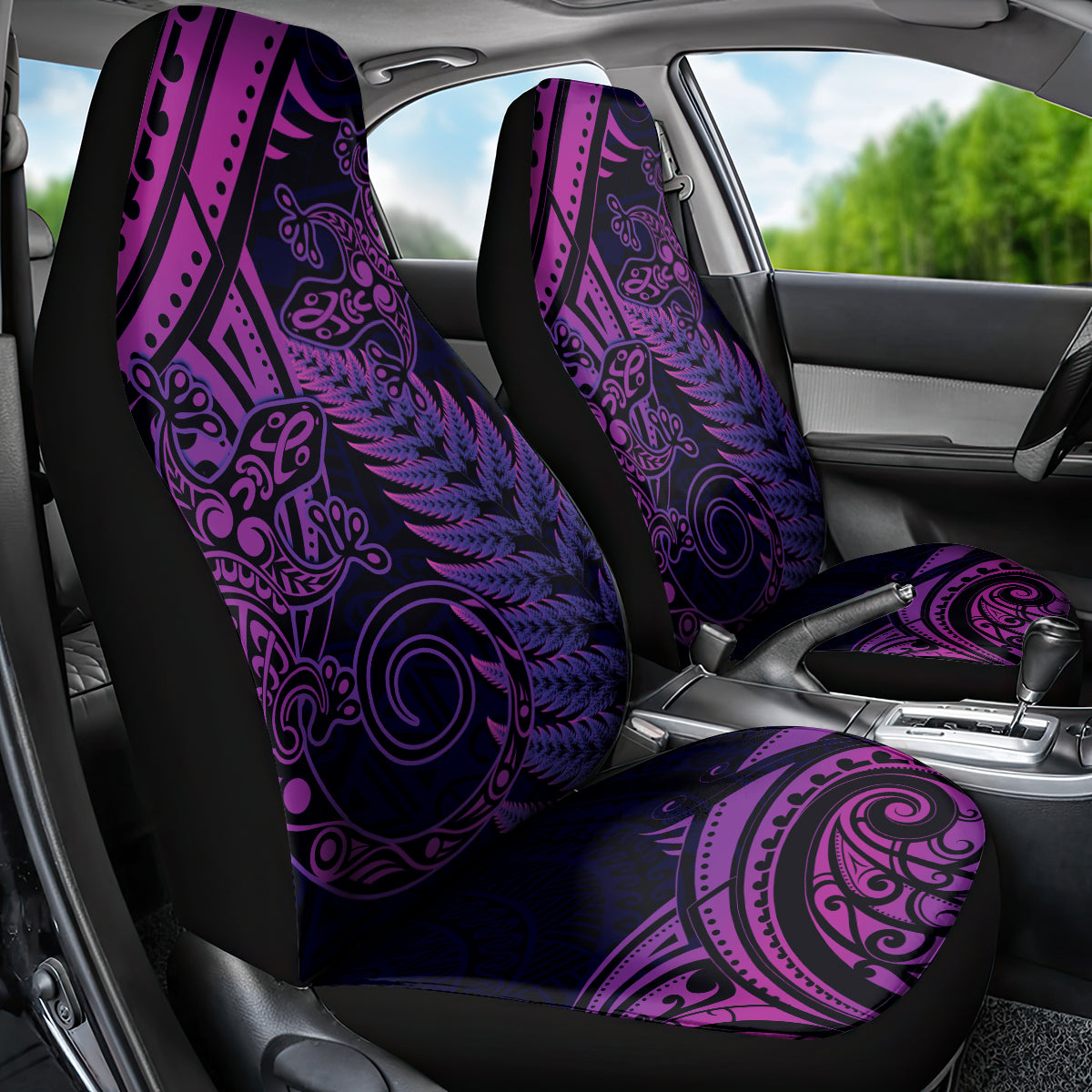 New Zealand Lizard Car Seat Cover Silver Fern Aotearoa Maori Purple Version LT14 - Polynesian Pride