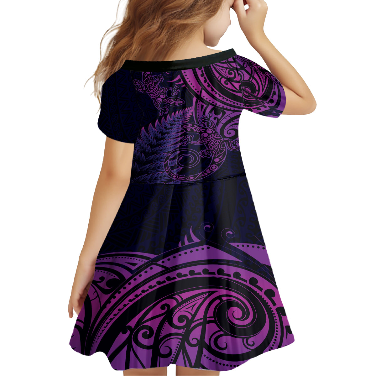 New Zealand Lizard Family Matching Long Sleeve Bodycon Dress and Hawaiian Shirt Silver Fern Aotearoa Maori Purple Version LT14 - Polynesian Pride
