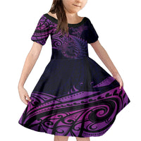 New Zealand Lizard Family Matching Mermaid Dress and Hawaiian Shirt Silver Fern Aotearoa Maori Purple Version LT14 Daughter's Dress Purple - Polynesian Pride