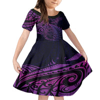 New Zealand Lizard Family Matching Off Shoulder Short Dress and Hawaiian Shirt Silver Fern Aotearoa Maori Purple Version LT14 Daughter's Dress Purple - Polynesian Pride