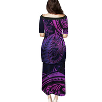 New Zealand Lizard Family Matching Puletasi and Hawaiian Shirt Silver Fern Aotearoa Maori Purple Version LT14 - Polynesian Pride