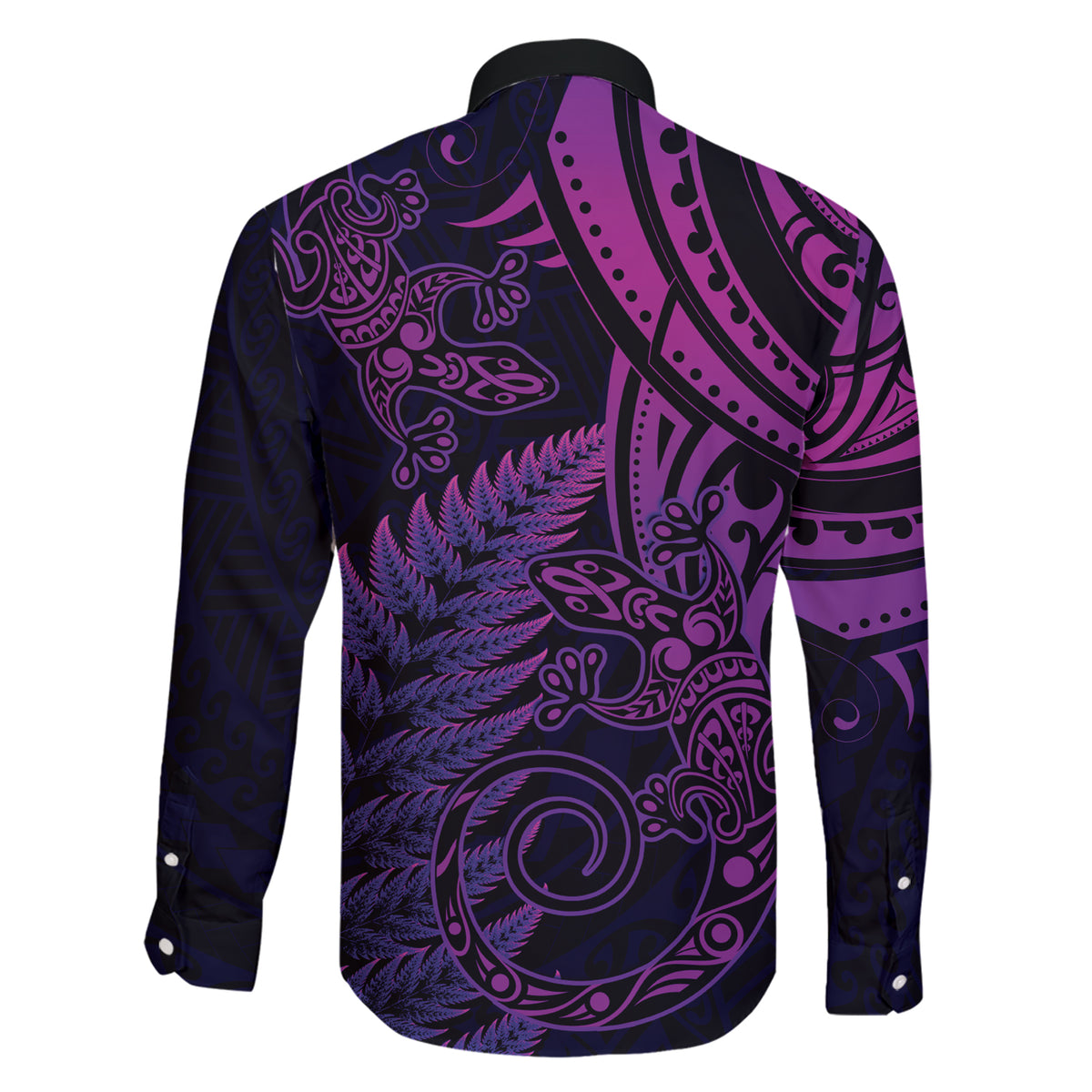 New Zealand Lizard Family Matching Short Sleeve Bodycon Dress and Hawaiian Shirt Silver Fern Aotearoa Maori Purple Version LT14 - Polynesian Pride