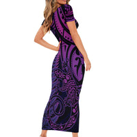 New Zealand Lizard Family Matching Short Sleeve Bodycon Dress and Hawaiian Shirt Silver Fern Aotearoa Maori Purple Version LT14 - Polynesian Pride