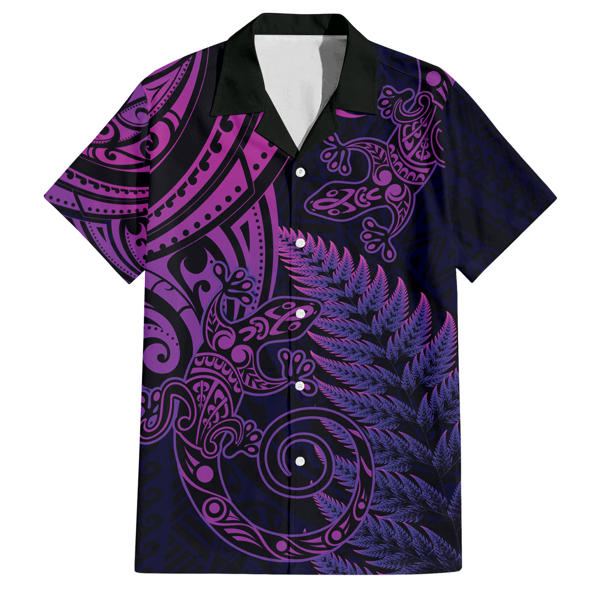 New Zealand Lizard Family Matching Summer Maxi Dress and Hawaiian Shirt Silver Fern Aotearoa Maori Purple Version LT14 Dad's Shirt - Short Sleeve Purple - Polynesian Pride