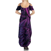 New Zealand Lizard Family Matching Summer Maxi Dress and Hawaiian Shirt Silver Fern Aotearoa Maori Purple Version LT14 - Polynesian Pride