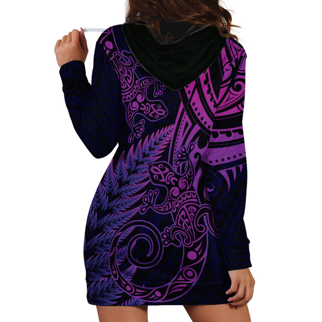 New Zealand Lizard Hoodie Dress Silver Fern Aotearoa Maori Purple Version LT14 - Polynesian Pride