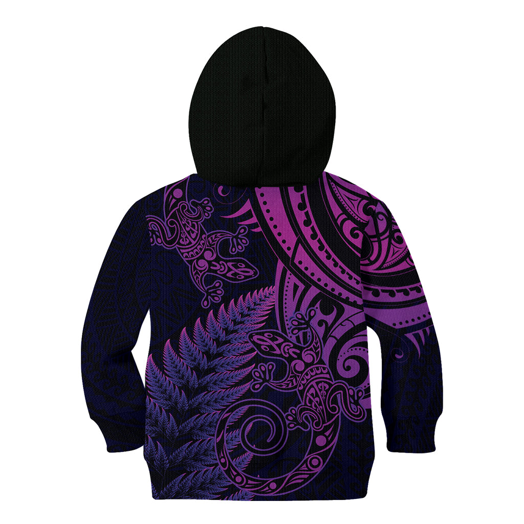 New Zealand Lizard Kid Hoodie Silver Fern Aotearoa Maori Purple Version LT14 - Polynesian Pride