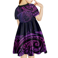 New Zealand Lizard Kid Short Sleeve Dress Silver Fern Aotearoa Maori Purple Version LT14 - Polynesian Pride