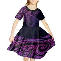 New Zealand Lizard Kid Short Sleeve Dress Silver Fern Aotearoa Maori Purple Version LT14 - Polynesian Pride