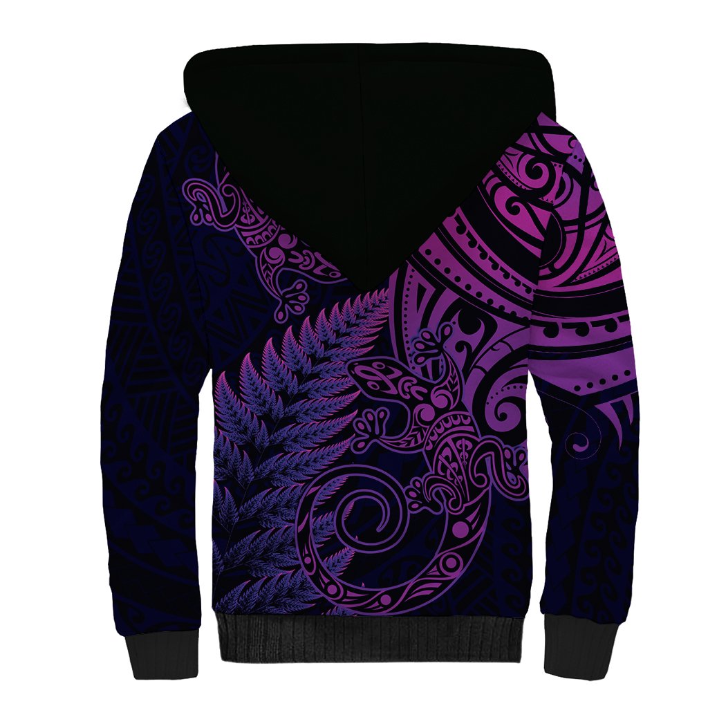 New Zealand Lizard Sherpa Hoodie Silver Fern Aotearoa Maori Purple Version LT14 - Polynesian Pride