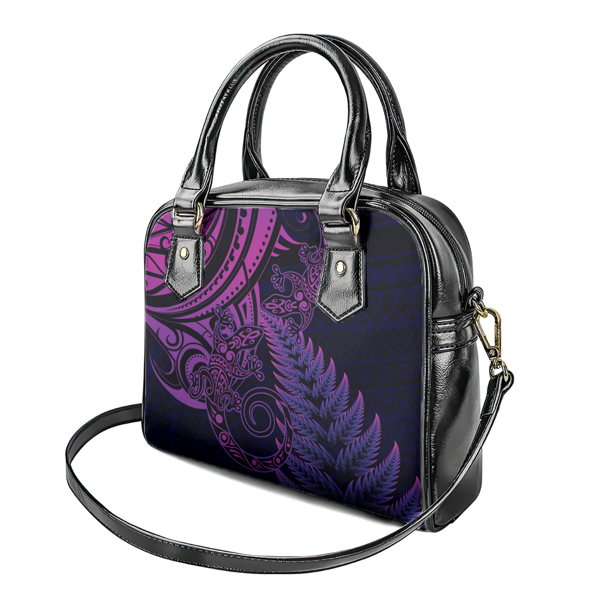 New Zealand Lizard Shoulder Handbag Silver Fern Aotearoa Maori Purple Version LT14 - Polynesian Pride