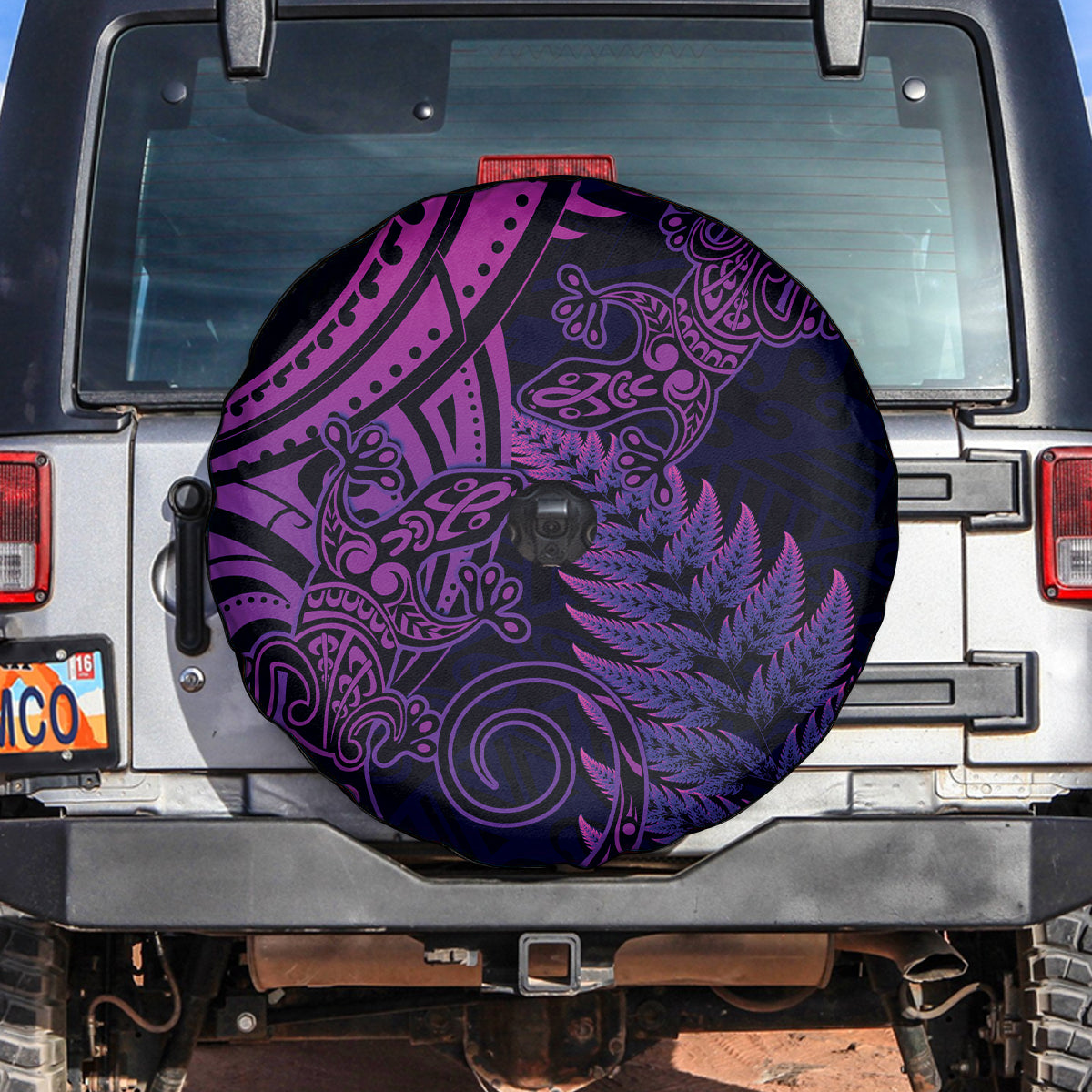 New Zealand Lizard Spare Tire Cover Silver Fern Aotearoa Maori Purple Version LT14 Purple - Polynesian Pride