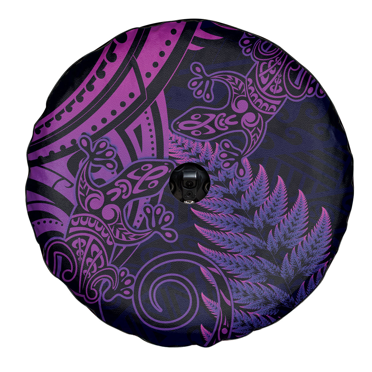 New Zealand Lizard Spare Tire Cover Silver Fern Aotearoa Maori Purple Version LT14 - Polynesian Pride