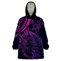New Zealand Lizard Wearable Blanket Hoodie Silver Fern Aotearoa Maori Purple Version LT14 One Size Purple - Polynesian Pride