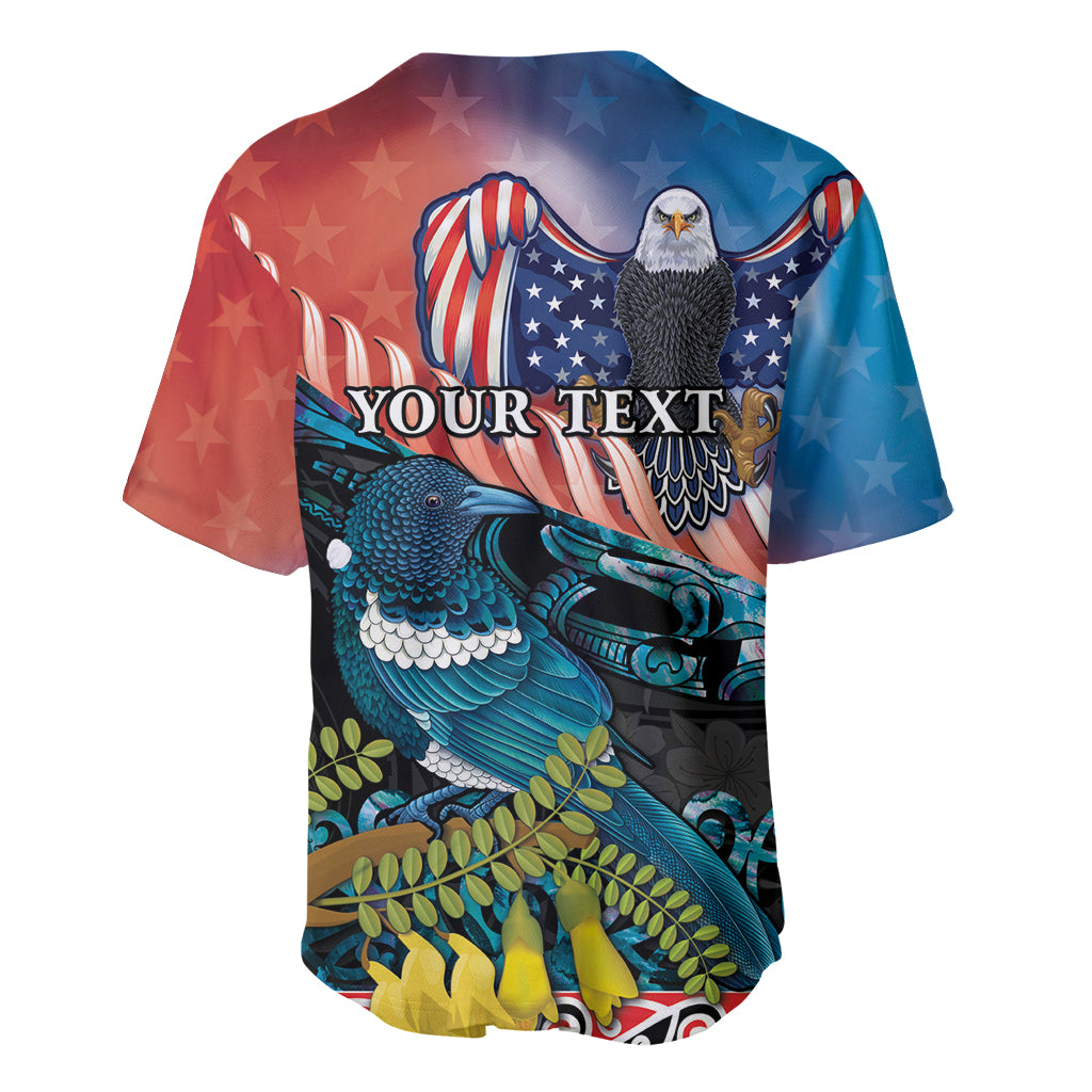 Personalised United States And New Zealand Baseball Jersey USA Eagle With Kowhai Aotearoa Tui Bird LT14 - Polynesian Pride