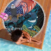 Personalised United States And New Zealand Beach Blanket USA Eagle With Kowhai Aotearoa Tui Bird LT14 - Polynesian Pride