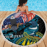 Personalised United States And New Zealand Beach Blanket USA Eagle With Kowhai Aotearoa Tui Bird LT14 - Polynesian Pride