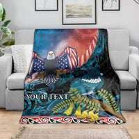 Personalised United States And New Zealand Blanket USA Eagle With Kowhai Aotearoa Tui Bird LT14 - Polynesian Pride