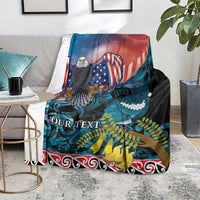 Personalised United States And New Zealand Blanket USA Eagle With Kowhai Aotearoa Tui Bird LT14 - Polynesian Pride