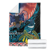Personalised United States And New Zealand Blanket USA Eagle With Kowhai Aotearoa Tui Bird LT14 - Polynesian Pride