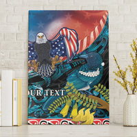Personalised United States And New Zealand Canvas Wall Art USA Eagle With Kowhai Aotearoa Tui Bird LT14 Without Frame Blue - Polynesian Pride
