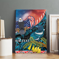Personalised United States And New Zealand Canvas Wall Art USA Eagle With Kowhai Aotearoa Tui Bird LT14 - Polynesian Pride