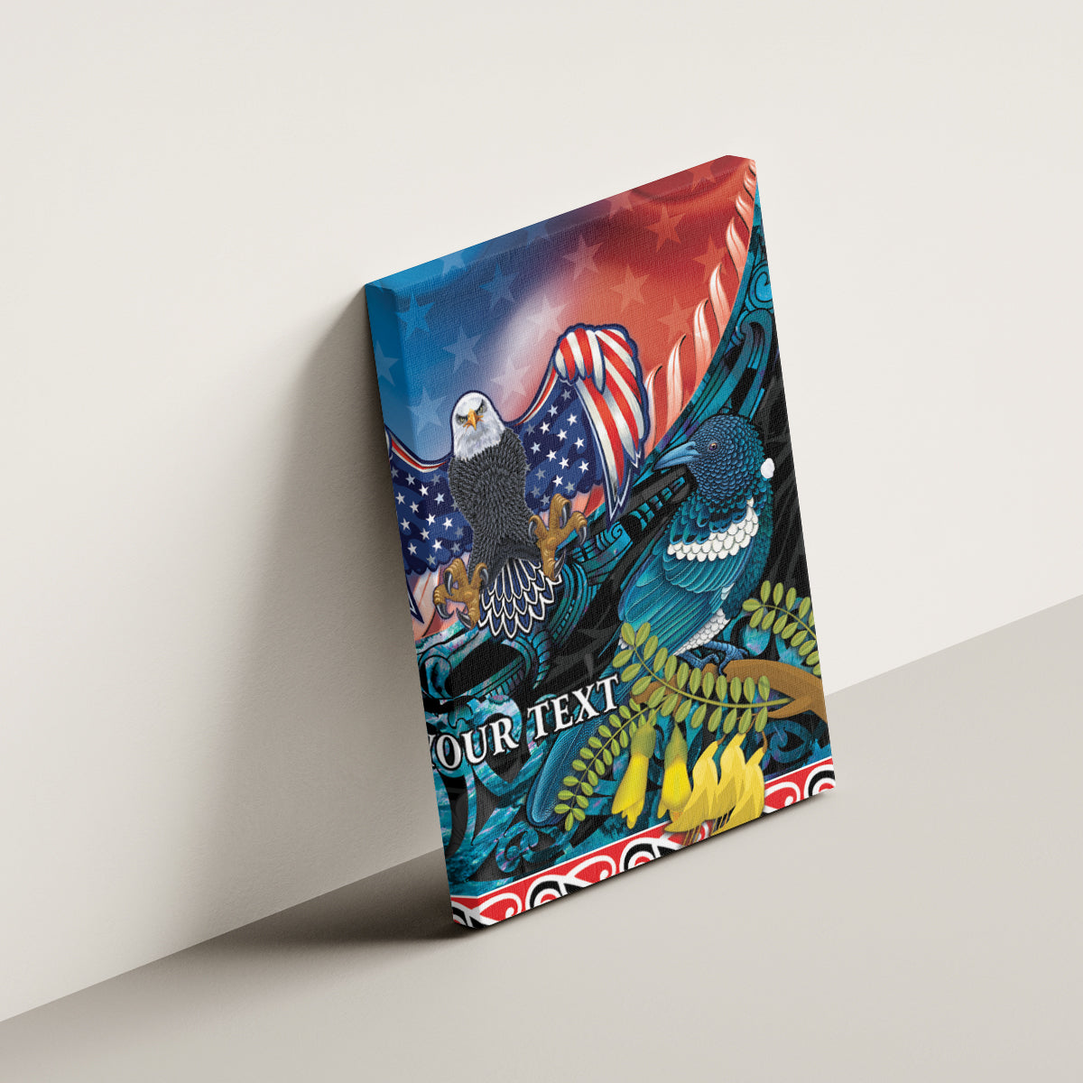 Personalised United States And New Zealand Canvas Wall Art USA Eagle With Kowhai Aotearoa Tui Bird LT14 - Polynesian Pride