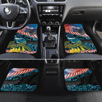 Personalised United States And New Zealand Car Mats USA Eagle With Kowhai Aotearoa Tui Bird LT14 Set 4pcs Blue - Polynesian Pride