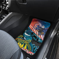 Personalised United States And New Zealand Car Mats USA Eagle With Kowhai Aotearoa Tui Bird LT14 - Polynesian Pride