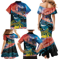 Personalised United States And New Zealand Family Matching Mermaid Dress and Hawaiian Shirt USA Eagle With Kowhai Aotearoa Tui Bird LT14 - Polynesian Pride