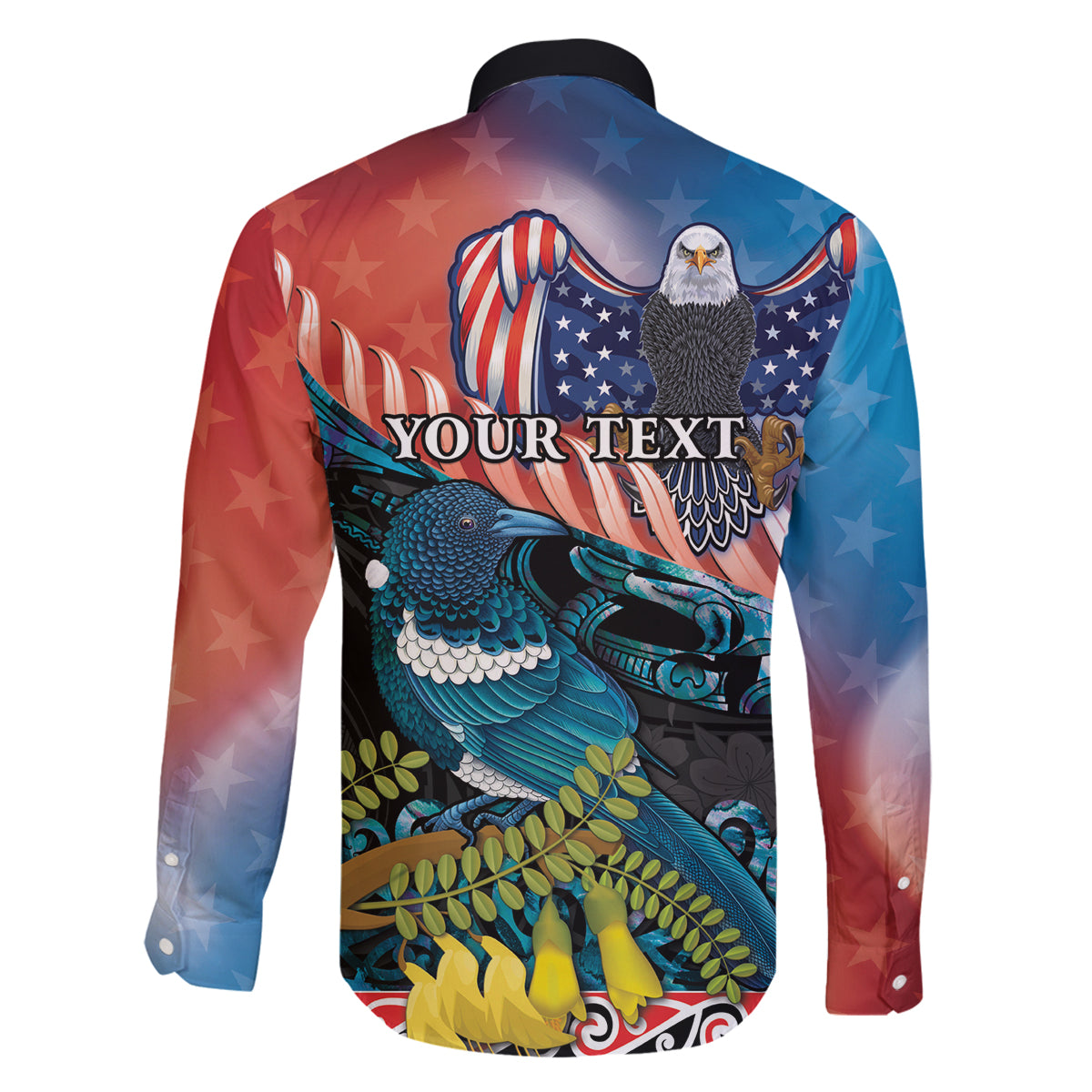 Personalised United States And New Zealand Family Matching Puletasi and Hawaiian Shirt USA Eagle With Kowhai Aotearoa Tui Bird LT14 - Polynesian Pride